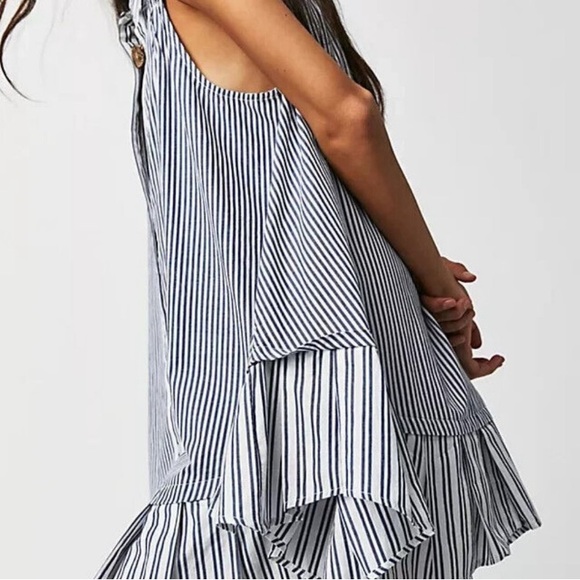 Free People Striped Ruffle Hem Mini Dress - Blue/White - Picture 11 of 12